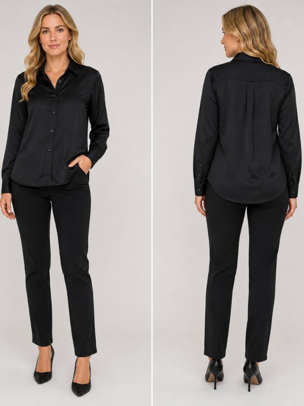 Cristina B Women’s L Black Long Sleeve Button Front Blouse